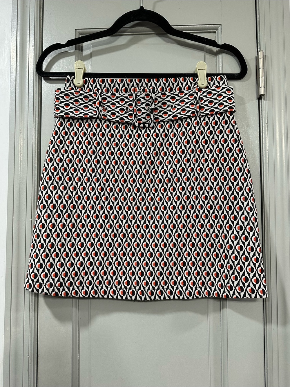 Very cute! Urban Outfitters Black, White & Red Geometric Belted Mini Skirt